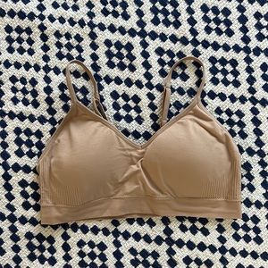 beige padded sports bra